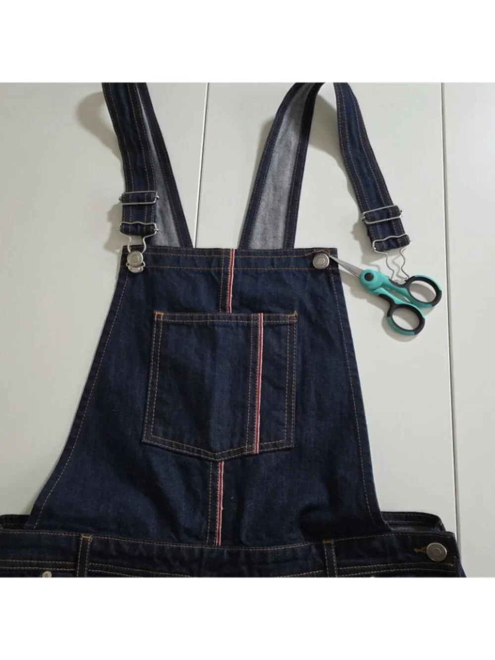 Topshop Moto Selvedge Denim Overalls Womens US 8 Navy Rigid Italy Preppy Grunge - Picture 13 of 16